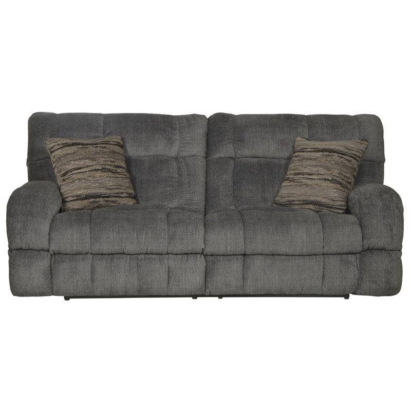 Annaliisa 93'' Upholstered Reclining Sofa, Power, Gray Polyester