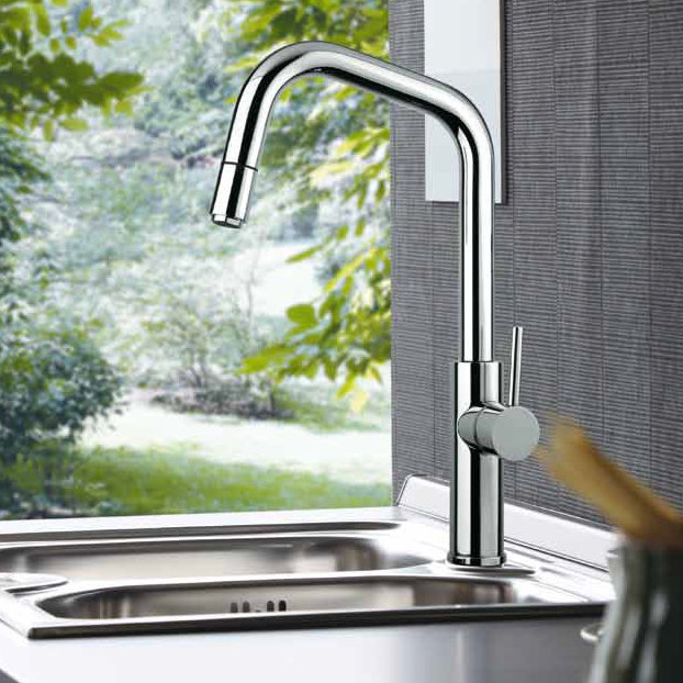 Mitu Pull Out Single Handle Kitchen Faucet, Chrome