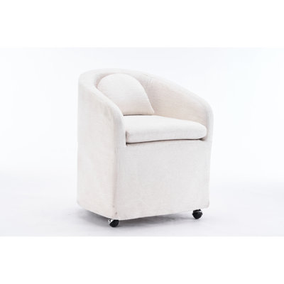 Chenille Fabric Dining Armchair With  And Upholstered Back, Wheels,