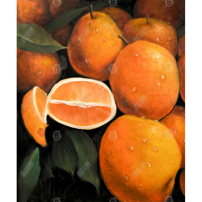 Oranges fraîches - nourriture orange, art sur toile pour la décoration intérieure, H 61,25 po x l 49,25 po