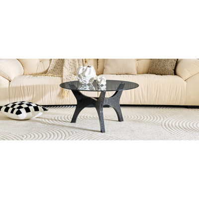 Table basse de 31,5 po en verre, de style Mid-Century moderne, idéale comme pièce maîtresse pour les salons, les chambres à coucher, les espaces de réception et les bureaux (grain de bois noir)