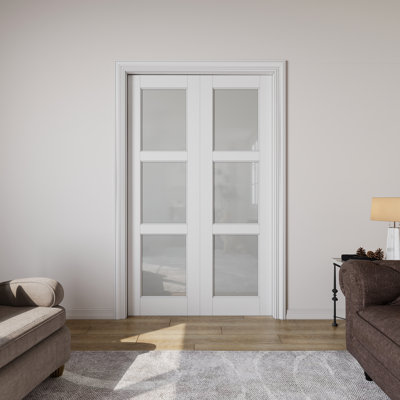 3-Lite Frosted Glass Pocket Door Pantry Solid Core Sliding Closet Door Double Sliding Pocket Door With Hardware Kit