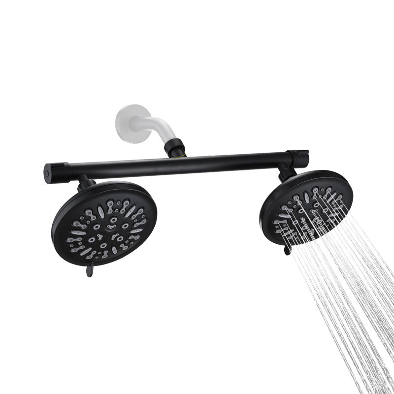 Double Shower Head with Built-in Valve, High Pressure 8 Setting Dual Shower Head Design, Matte Black