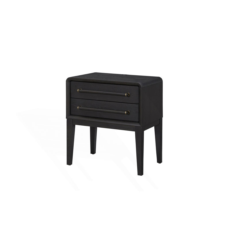 Table de chevet compacte avec deux tiroirs, Noir