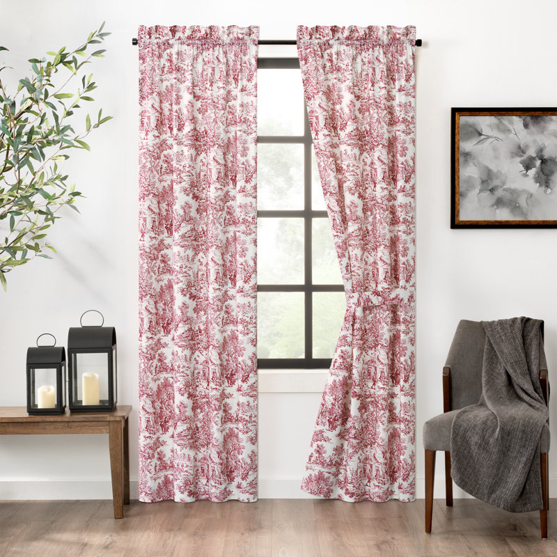Amelie Semi-Sheer Cotton Curtain Pair, 34" W x 63" L, Red
