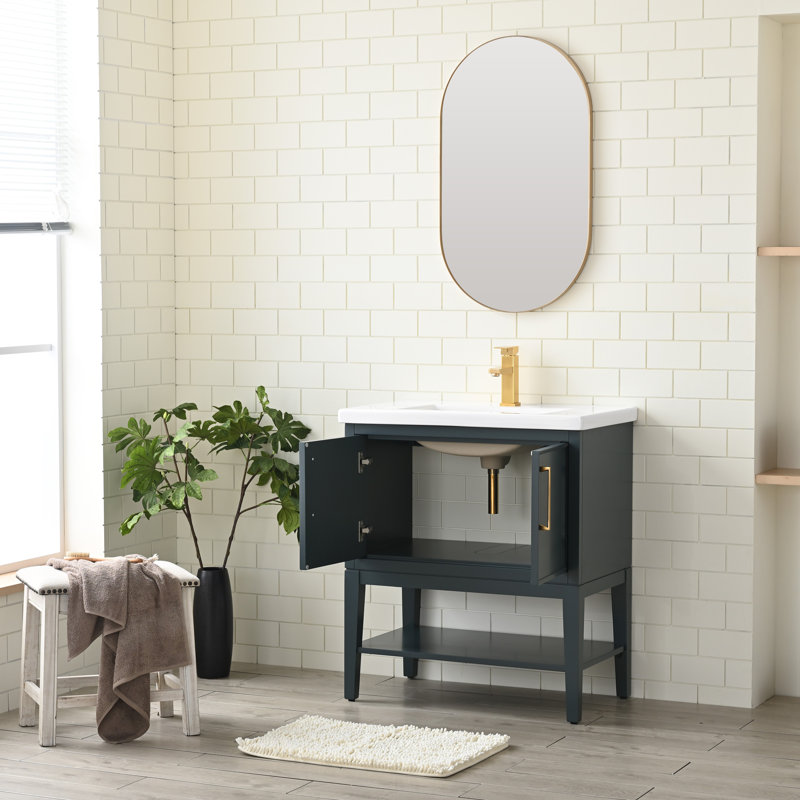 Meuble-lavabo simple 30 po avec plateau en céramique Cheriton, Bleu rétro