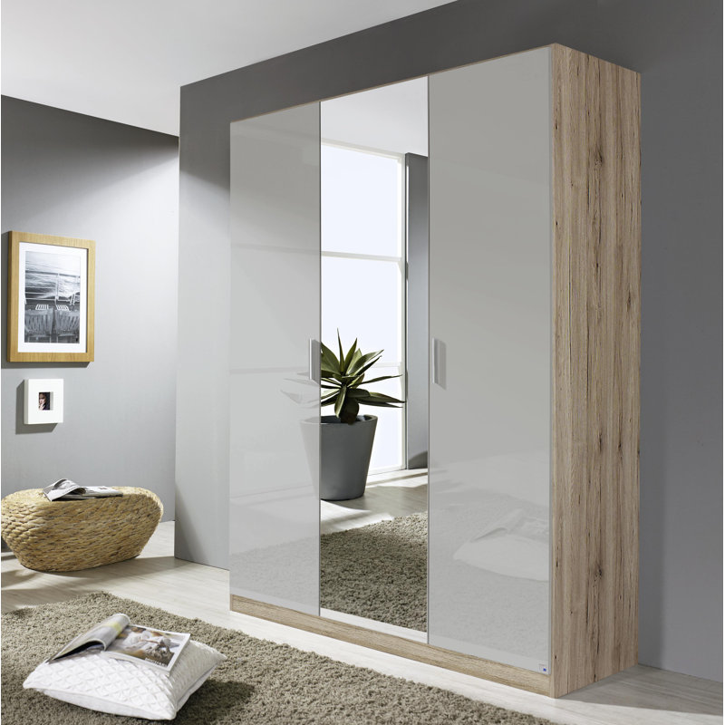 Stuttgart 3 Hinged Door Wardrobe Mirror INCL. Delivery and Assembly, Alpine White/Silk Grey, H197 x W136 x D54cm