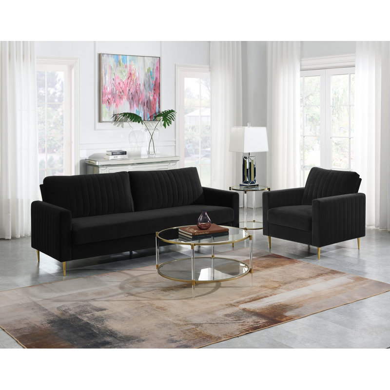 Marienthal 2 - Piece Velvet Living Room Set, Black