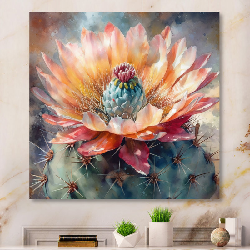 Impression sur toile encadrée «Rozalja Orange Green Cactus Flower III - Cactus», H 36 po x l 36 po, Toile tendue, Sans cadre