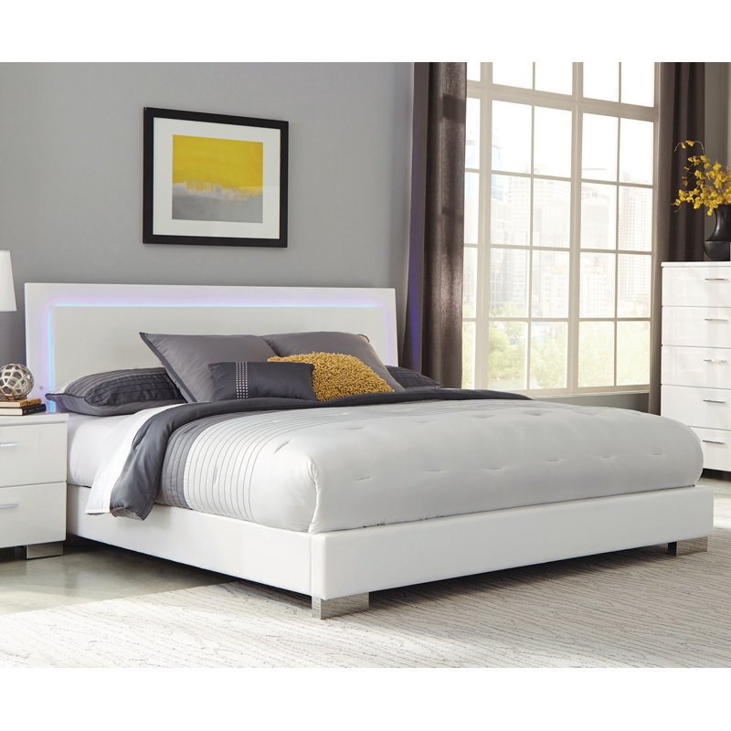 Dixie Glossy LED Lighting Panel Bedroom Set, Full, 4 Pcs: Bed, Nightstand, Dresser, Mirror