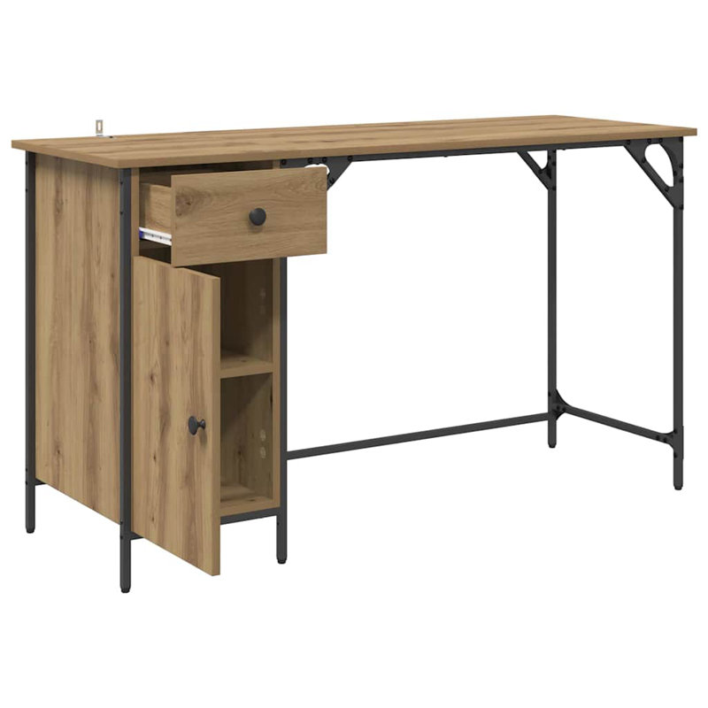 Metal Base Computer Desk, Artisan Oak