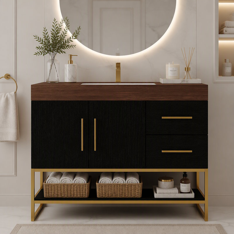 Freestanding Standard Free Standing Single Double Single Vanity Bathroom Vanity With Stone Top