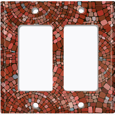 Metal Light Switch Plate Cover; US Standard Size 2 Gang GFI Rocker - Printed Image of Red Mosaic Tile Pattern