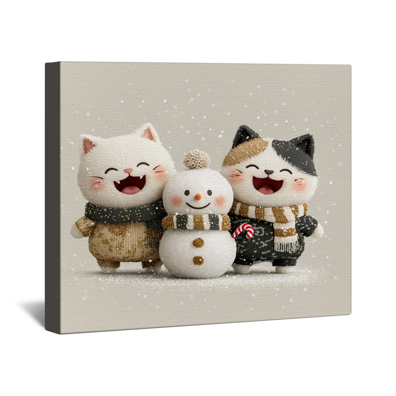 Jolis chats avec bonhomme de neige en toile tendue dans de nombreuses tailles, 16 po x 20 po
