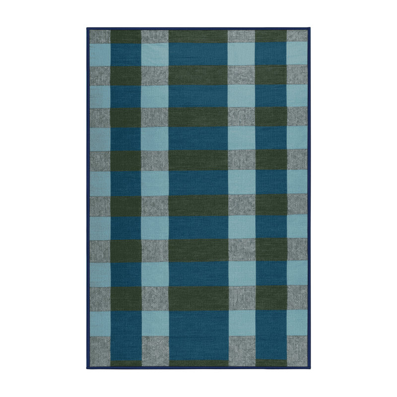 Machine Washable Checkered Blue Area Rug, Rectangle 7' x 9'