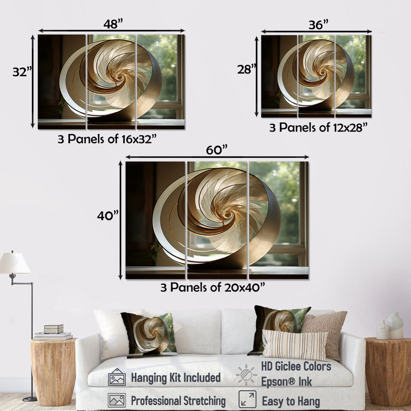 Bronze bronze Nautilus Vortex - ensemble de décorations murales Nautilus, H 40 po x l 60 po