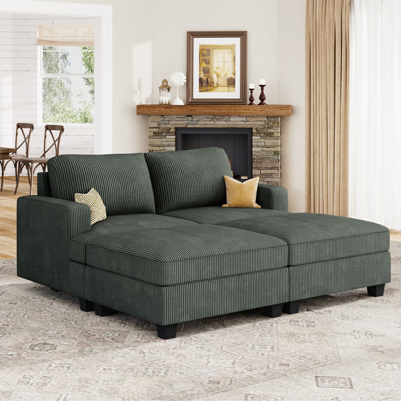 Corduroy Sleeper Sectional For Small Space Upholstered Sofa Bed, Green Corduroy