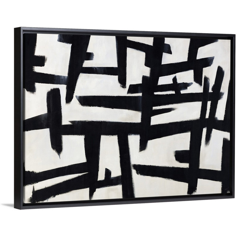 « puzzle noir », peinture sur toile, Cadre flottant noir, H 31,7 po x l 41,7 po x P 1,75 po