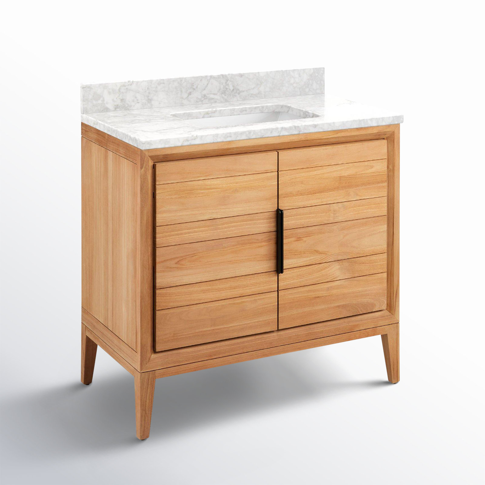 Aliso 36" Single Bathroom Vanity, No Faucet Hole, Carrara Marble, Natural Teak