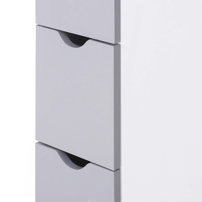 Armoire de rangement pour salle de bain de 54 po de hauteur, tour à linge autoportante avec tablette à 2 niveaux et tiroirs, rangement de plancher étroit