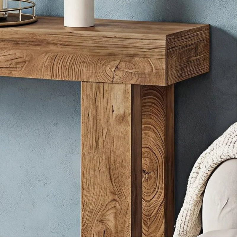 Longue table de vestibule de style industriel de couleur chêne, conception en bois simple, pouvant être placée dans le couloir et derrière le canapé
