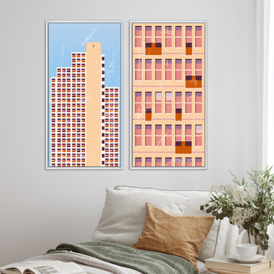 " Modern Architecture In Retro Shades Of Pink I " 2 - Pieces