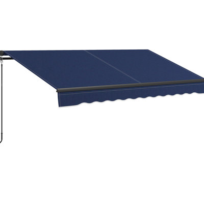 Auvent rétractable 10 pi x 8 pi, protection solaire de patio avec fonctionnement manuel. 280 g / m², fabrication en aluminium robuste Bleu pour terrasse, balcon, auvent de jardin rétractable, réglage de parasol. Structure solide.