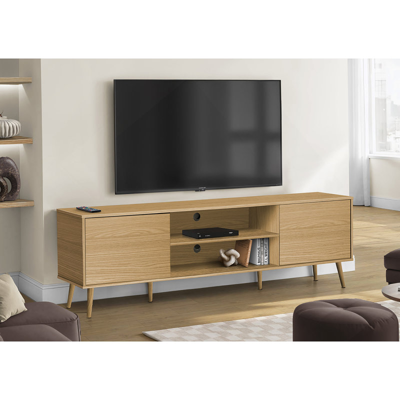 Meuble télé 72 po avec meuble télé moderne avec armoire de rangement et finition en stratifié naturel | Idée de cadeau