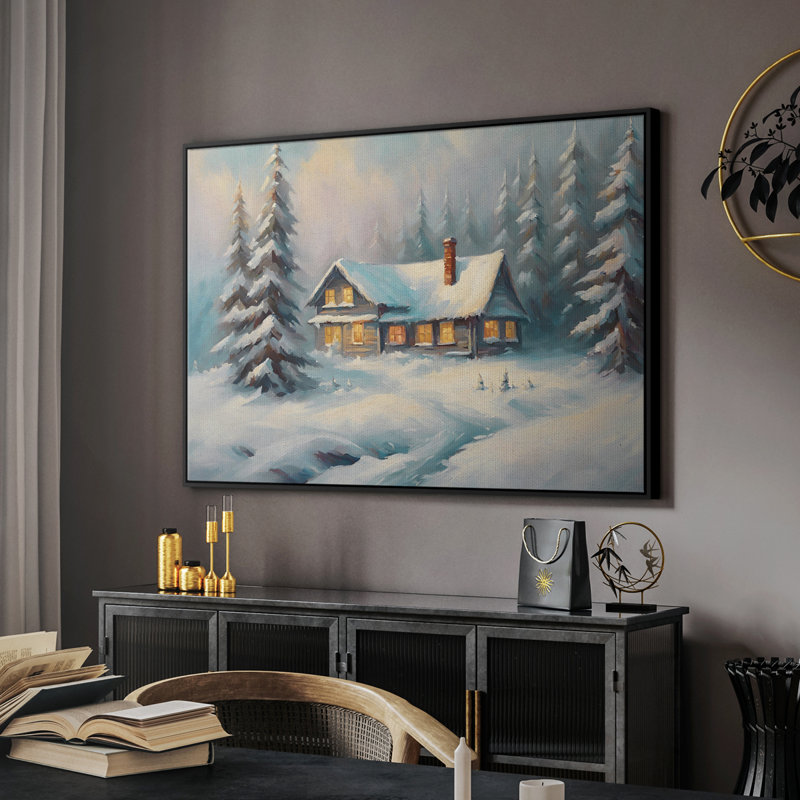 Paysage rétro CLCLX, H 17 po x l 25 po x P 2 po, Toile encadrée noire