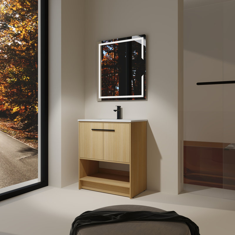 Bathroom Vanity with Ceramic Sink, Oak