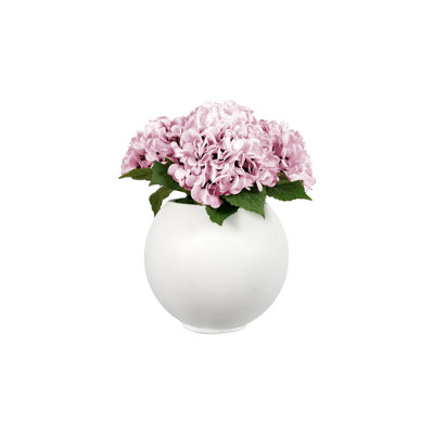 Pink Real-Touch Hydrangeas In Round White Planter