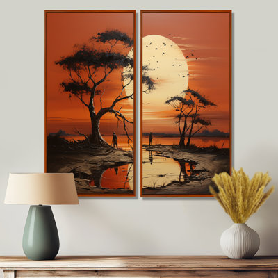 Coucher de soleil africain tribal I - art mural sur toile jaune