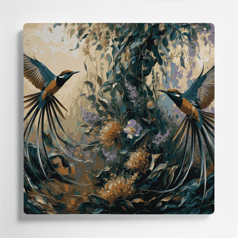 Oiseaux, paradis africain, mouchoir gris, art mural en métal, H 8 po x l 8 po