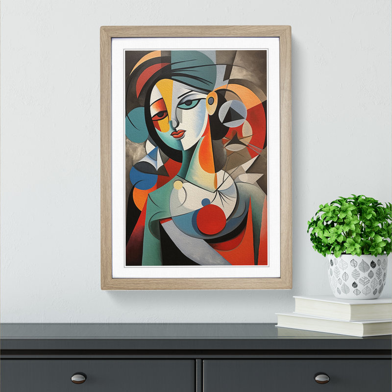 Pablo Picasso Hard Edge - Single Picture Frame Print on Wood, 34cm H x 25cm W x 2cm D, Oak 