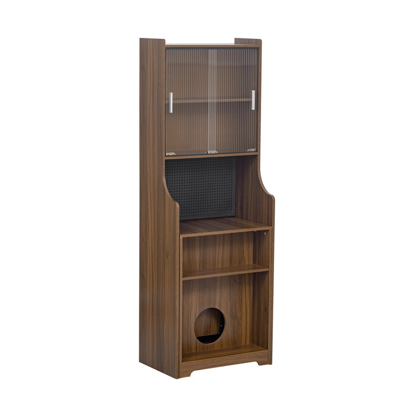 Multi-use Walnut Mdf Mid-century Cabinet For Cats With Scratch Bed