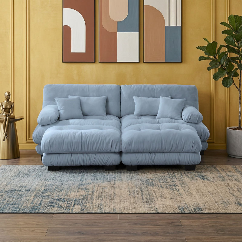 Upholstered 94.4 " Chenille Sofa, Bleu