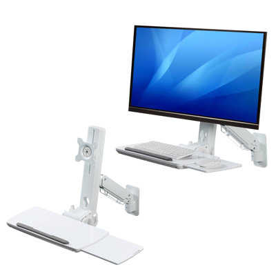 Set of 2 White Monitor Mounts with Adjustable Keyboard Tray