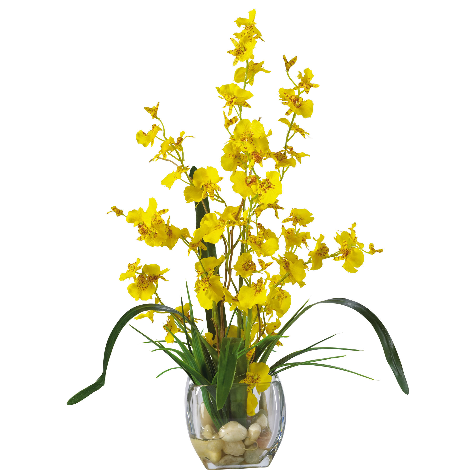 Liquid Illusion Dancing Lady Silk Orchids Floral Arrangements in Vase, Yellow