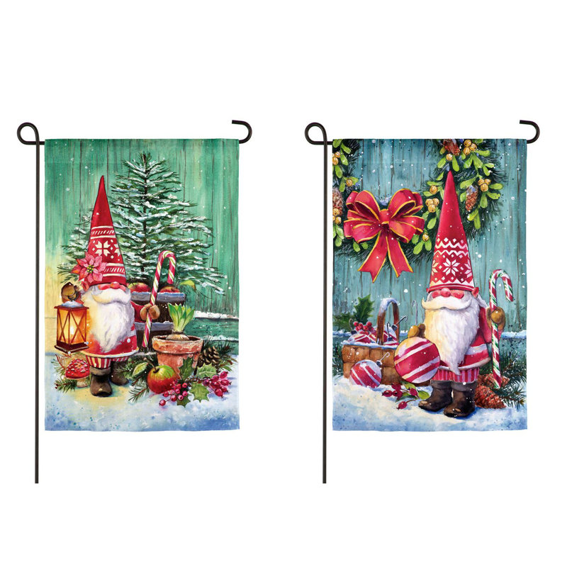 Drapeau de jardin 2 côtés en polyester 10 x 6 de noël gnomes