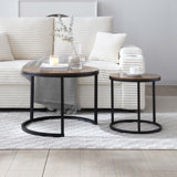 Set of 2 Coffee Table Nesting Side Round End Table Top Sturdy Metal Frame Desk