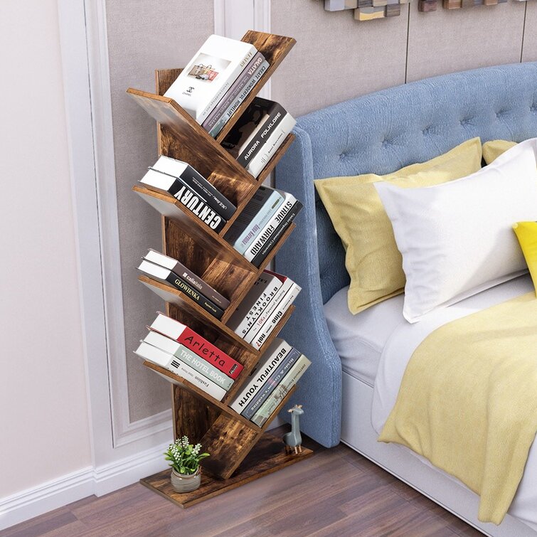 8 Tier Tree Bookshelf, 8 Shelf Open Book Case, Sturdy Tree Bookcase, Narrow  Book Organizer Shelves for Bedroom, Living Room, Home Office, Dark Brown