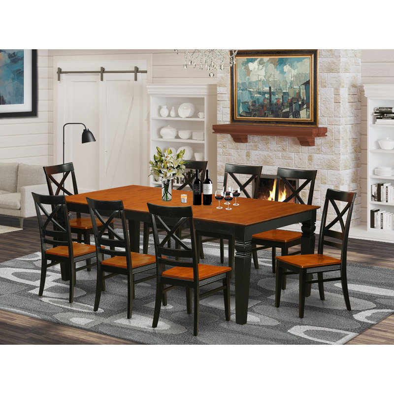 9 Piece Modern Dining Table Set Includes a Rectangle Wooden Table with Butterfly Leaf and 8 Kitchen Dining Chairs, Black & Cherry