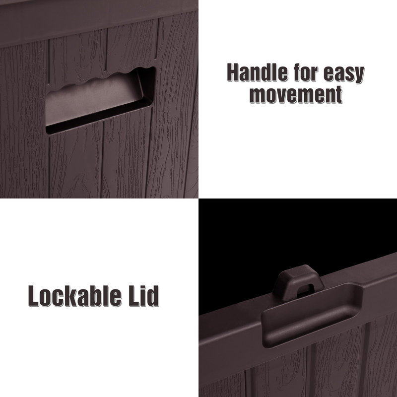 Brown HDPE Plastic Lockable Wicker Deck Box with 113 Gallon Storage