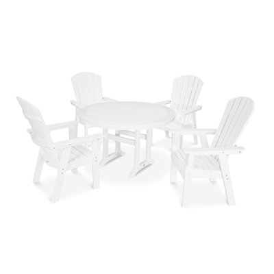 POLYWOOD Nautical Curveback Adirondack 5-Piece Round Dining Set with Trestle Legs