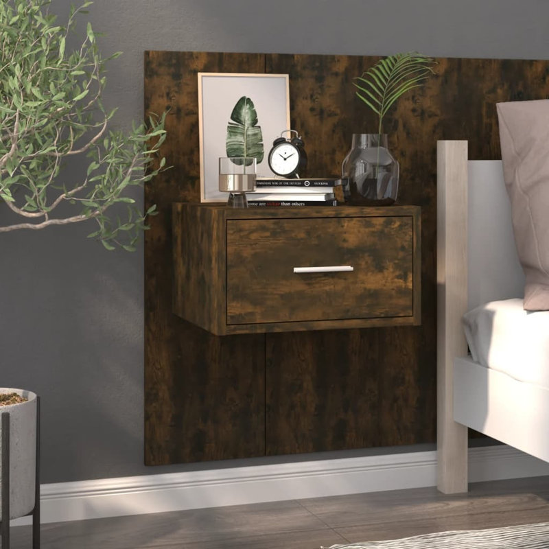 Mazzola Wall-mounted Bedside Cabinet, Smoked Oak, 1