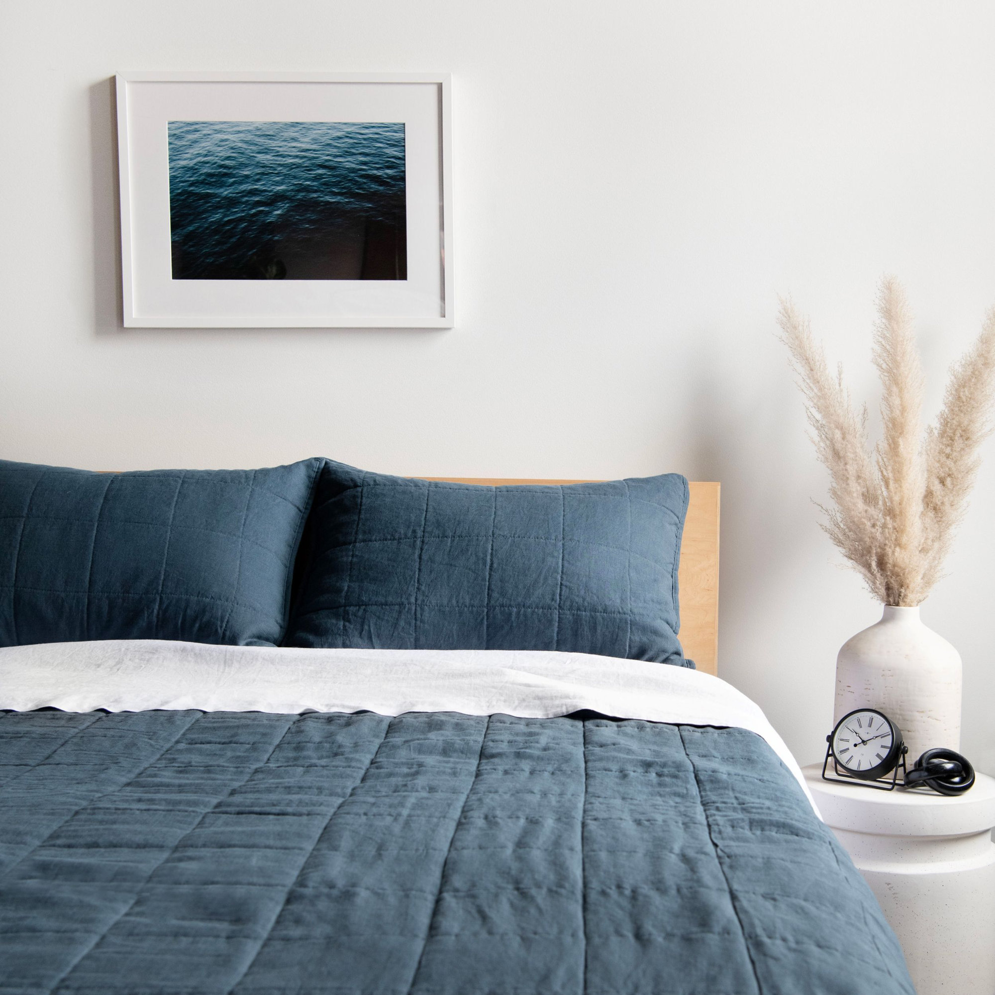 French Linen Box Stitch Quilt, Baltic, Queen Quilt