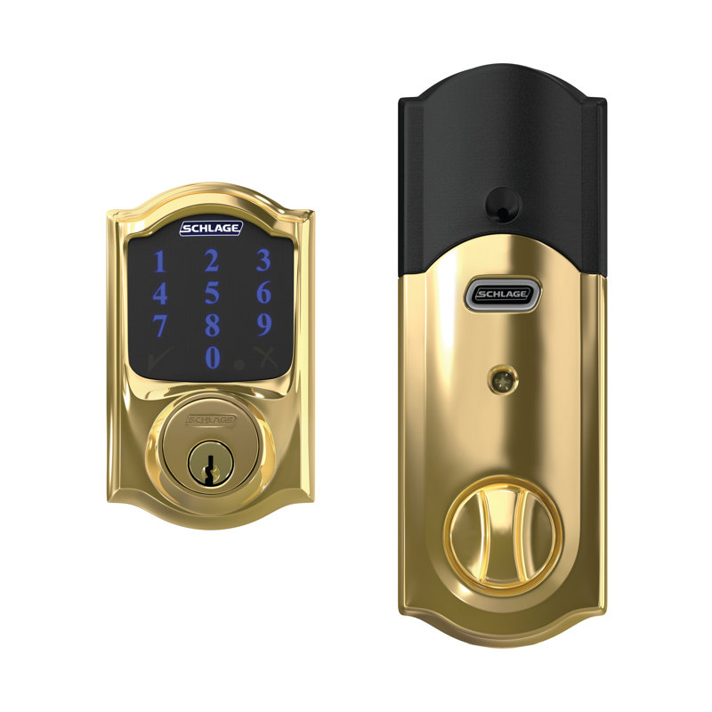 Schlage Connect Z-Wave Plus Smart Deadbolt with Camelot Trim, Yes, Bright Brass