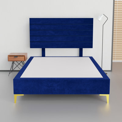 15" Premium Velvet Material Box Spring/Bed Frame With Headboard, Durable & Stylish Golden Metal Legs