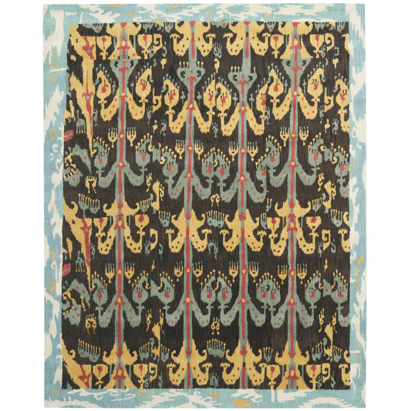 Tapis ikat en laine touffeté à la main Kline, Rectangle 9 pi x 12 pi