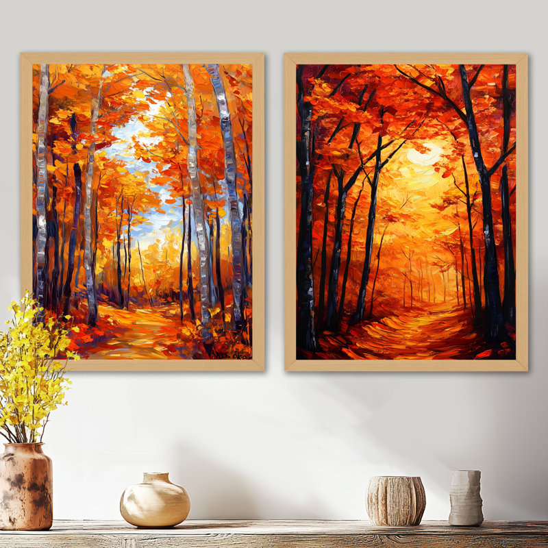 Forêt d'automne aux broussailles sauvages I - Arbre Érable 2 impressions encadrées, 32" H x 48" W, Natural Picture Framed